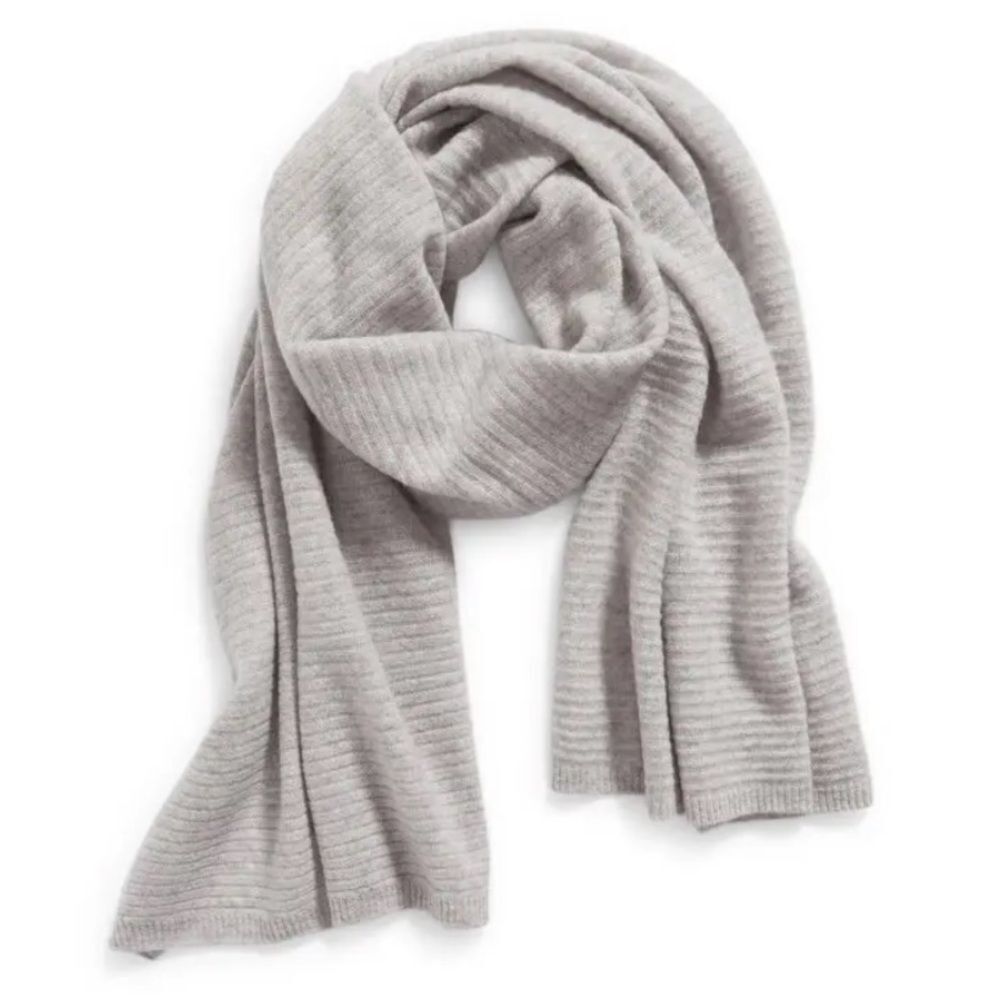 Nordstrom Cashmere Rib Scarf Grey Micro Heather NEW MSRP $149